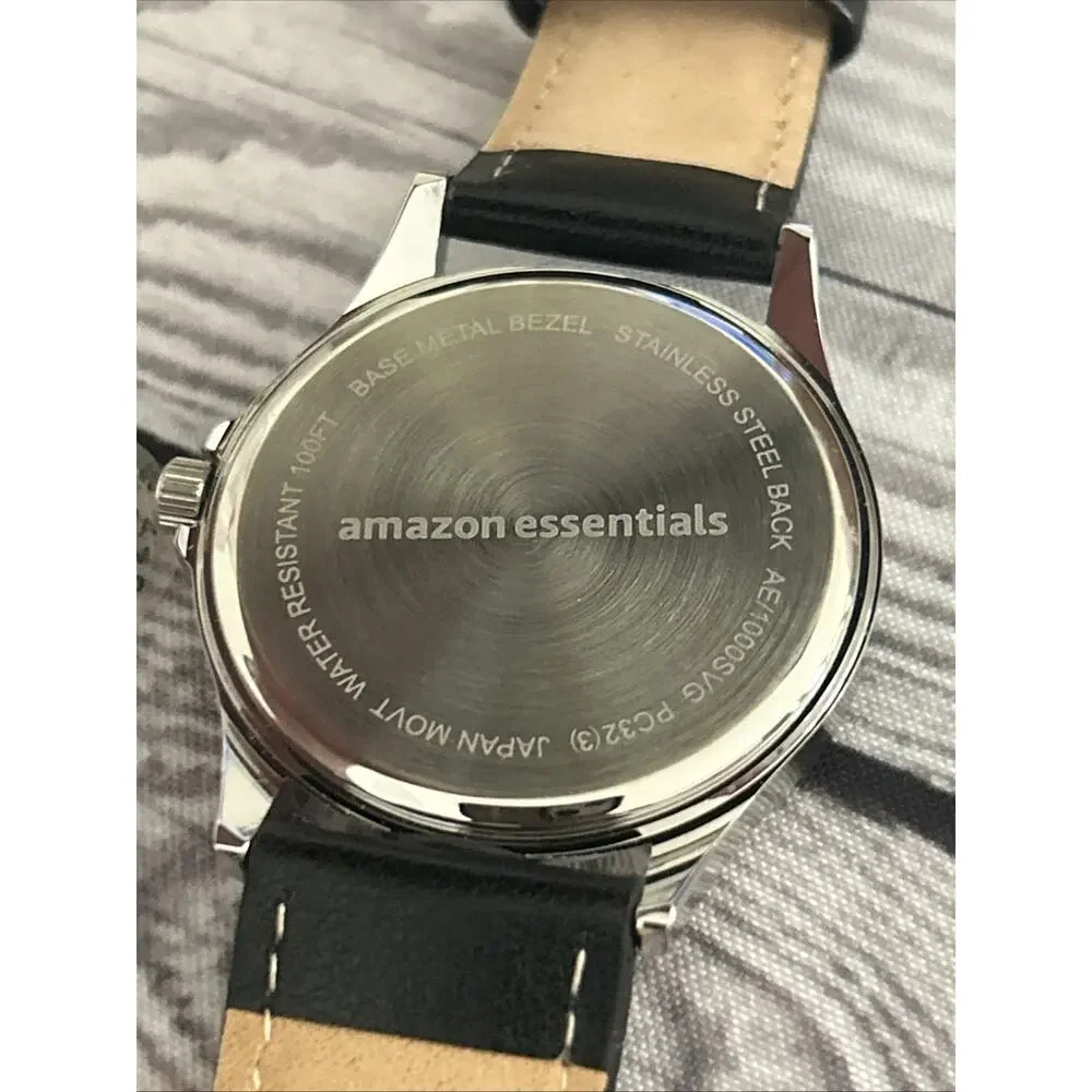 Amazon Essentials Silver Case Black Dial And Band Men’s Watch